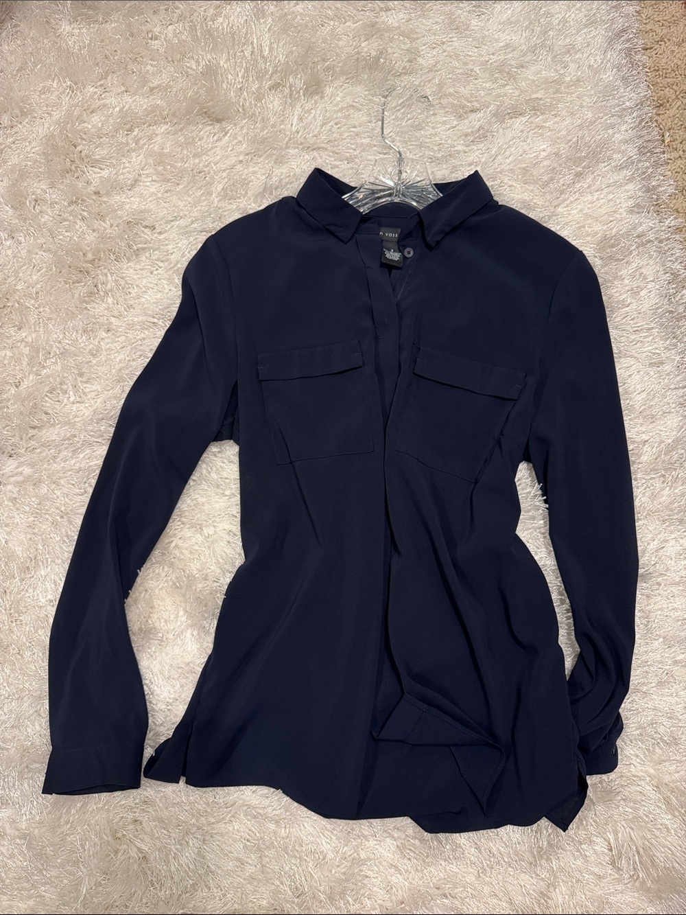 Joan Vass Navy Button-Front Women's Blouse